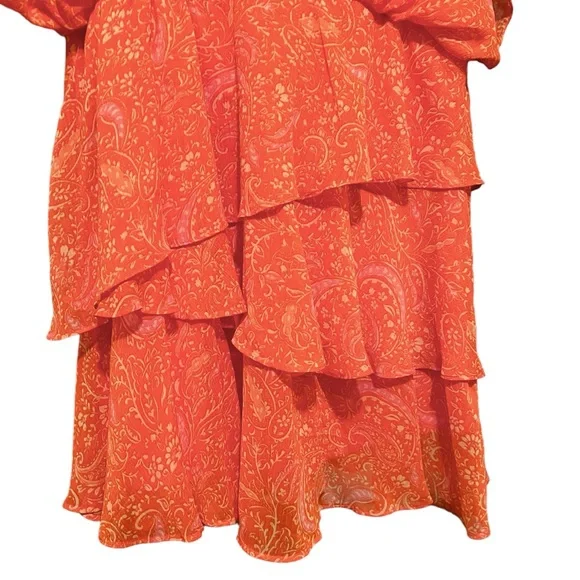 Pretty 1. State Asymmetrical Tiered Ruffle Mini Dress Orange and Pink Floral XL - Picture 3 of 11